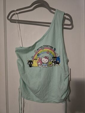 Sanrio Hello Kitty and Friends Mint Green One-Shoulder Ruched Tank Top XXL